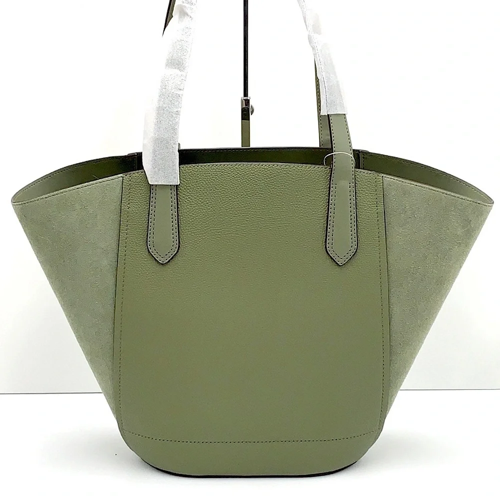 MICHAEL KORS PORTIA LARGE TOTE ARMY GREEN COLOR Pebbled leather/ suede